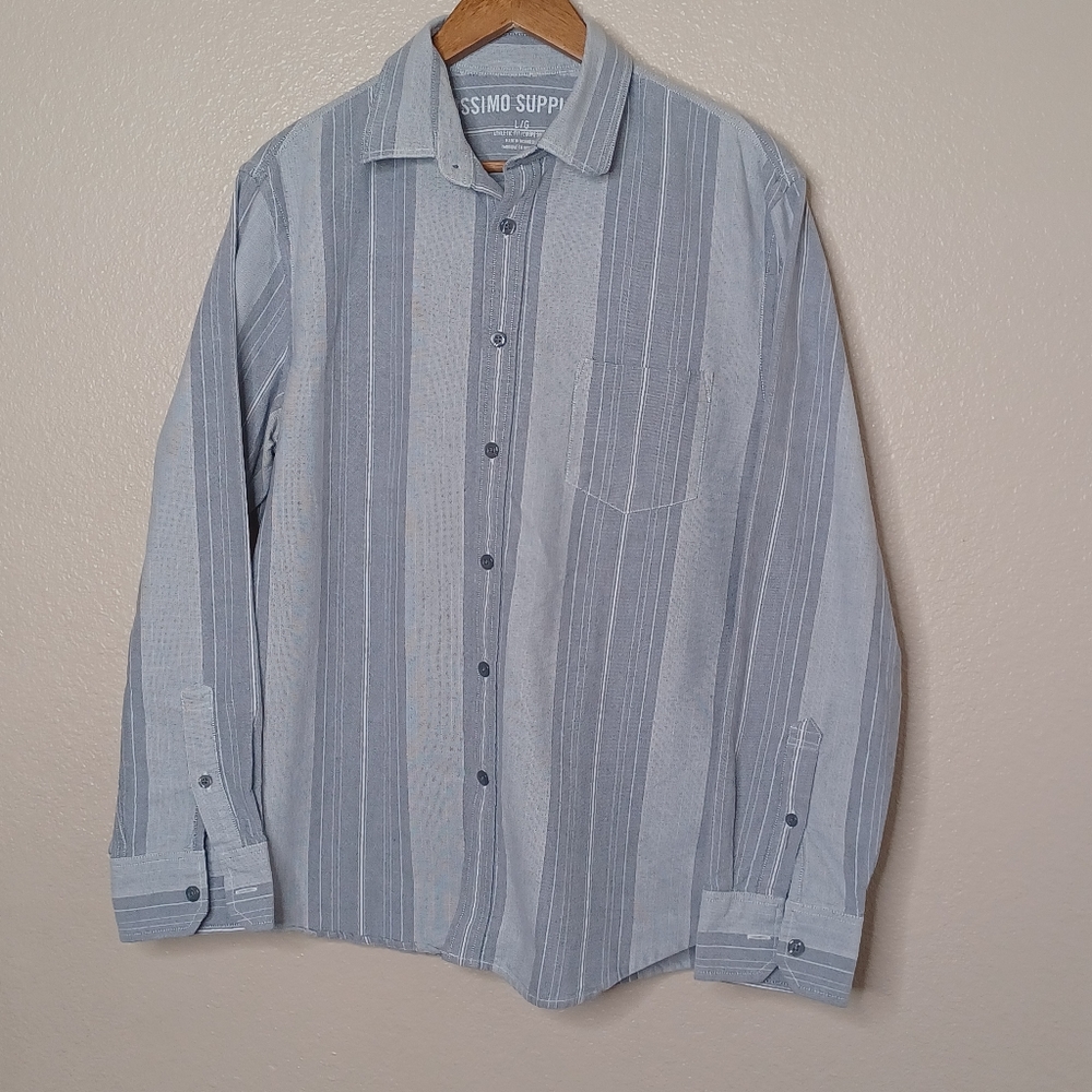 Mossimo Supply Co Men's Large Grey 100% Cotton Long Sleeve Stripe Button Shirt - Picture 1 of 9
